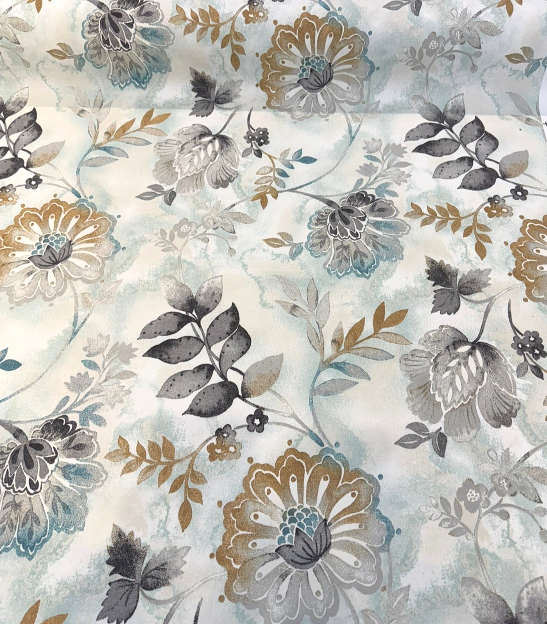 Light Hearted Cotton Fabric - Spa Blue Watercolor Floral, 54" Width, 27" Vertical Repeat (1 Yard)