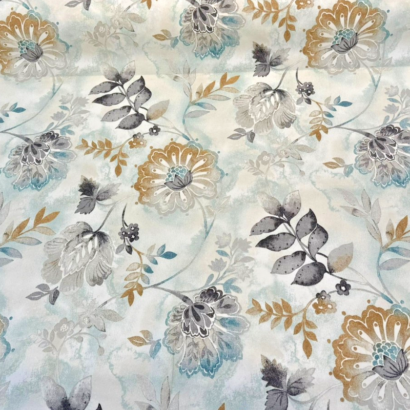 Light Hearted Cotton Fabric - Spa Blue Watercolor Floral, 54" Width, 27" Vertical Repeat (1 Yard)