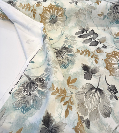Light Hearted Cotton Fabric - Spa Blue Watercolor Floral, 54" Width, 27" Vertical Repeat (1 Yard)
