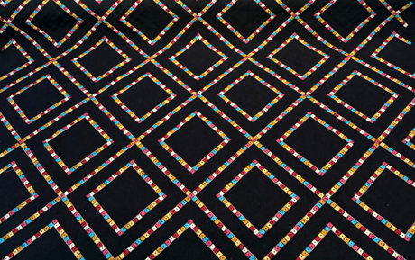 Waverly Beaded Lattice Embroidered Cotton Fabric - Jewel Black Multicolor Diamond Lattice, 55" Width (By The Yard)