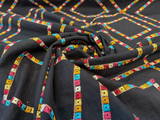 Waverly Beaded Lattice Embroidered Cotton Fabric - Jewel Black Multicolor Diamond Lattice, 55" Width (By The Yard)