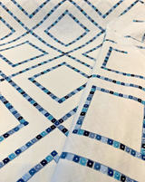 Beaded Lattice Porcelain Blue Emb 410512 Embroidered Cotton Fabric - Porcelain Blue, Diamond Trellis, 55" Width (1 Yard)
