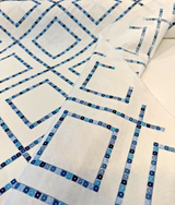 Beaded Lattice Porcelain Blue Emb 410512 Embroidered Cotton Fabric - Porcelain Blue, Diamond Trellis, 55" Width (1 Yard)
