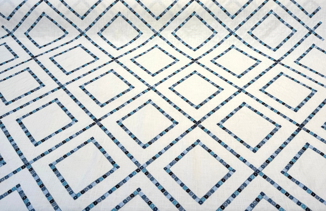 Beaded Lattice Porcelain Blue Emb 410512 Embroidered Cotton Fabric - Porcelain Blue, Diamond Trellis, 55" Width (1 Yard)
