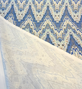 Williamsburg Bray Flamestitch Cotton Fabric - Indigo Blue Flamestitch Chevron With Paisley Floral, 54" Width (1 Yard)