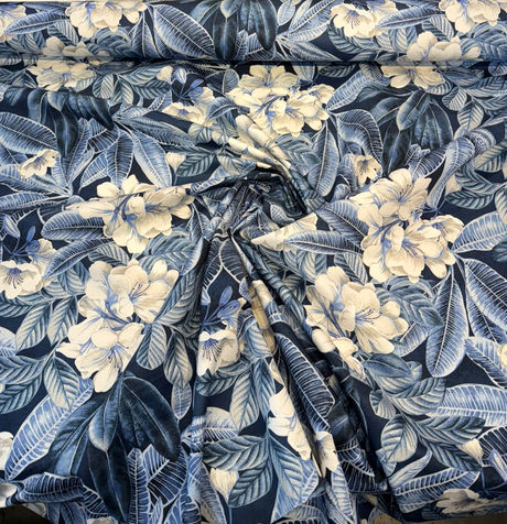 Tommy Bahama Darwin Flora Midnight Blue Cotton Fabric - Tropical Floral Print, 54" Width (1 Yard)