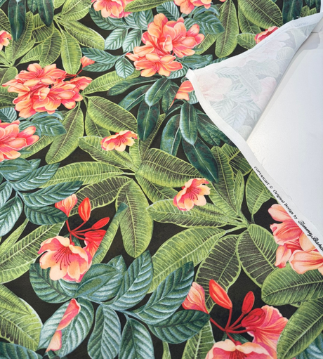 Tommy Bahama Darwin Flora Noir 100 Percent Cotton Fabric - Black Tropical Floral Botanical, 54" Width (By The Yard)