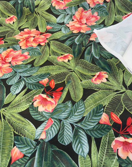 Tommy Bahama Darwin Flora Noir 100 Percent Cotton Fabric - Black Tropical Floral Botanical, 54" Width (By The Yard)