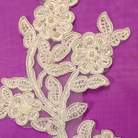Beaded Corded Floral Lace Applique Embroidered On 100 Percent Polyester Fabric - Floral Embroidery, 10" X 3" Each Side, 4 Colors (1 Pair)