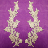 Beaded Corded Floral Lace Applique 10" x 3"