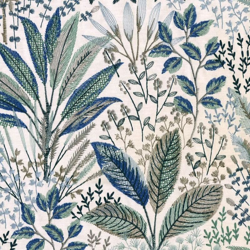 Waverly Amazonia Emb Lagoon Blue Green Floral Embroidered Fabric - Lagoon Blue Green Floral Embroidery, 54" Width (By The Yard)