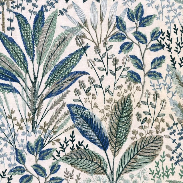 Waverly Amazonia Emb Lagoon Blue Green Floral Embroidered Fabric - Lagoon Blue Green Floral Embroidery, 54" Width (By The Yard)