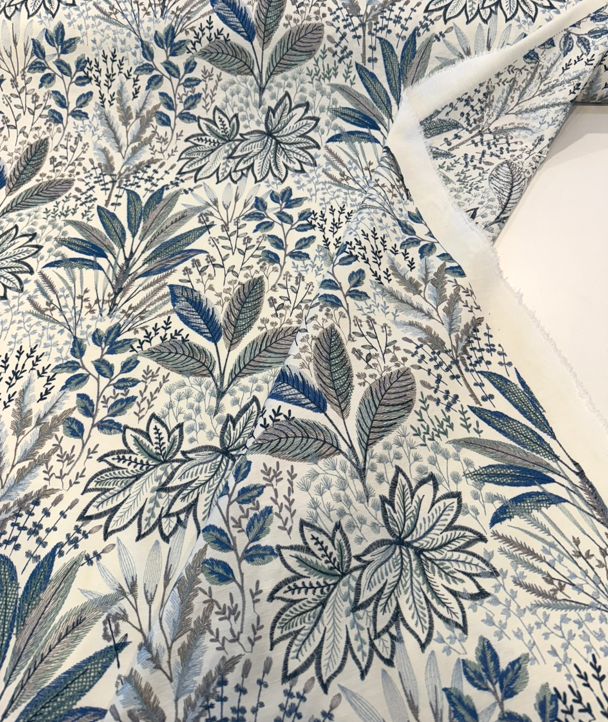 Waverly Amazonia Emb Lagoon Blue Green Floral Embroidered Fabric - Lagoon Blue Green Floral Embroidery, 54" Width (By The Yard)
