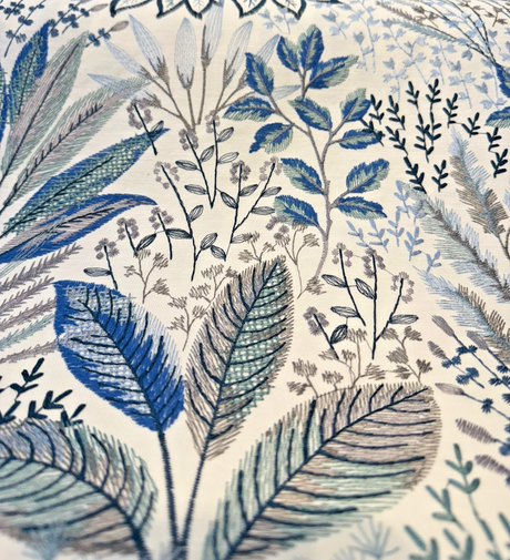 Waverly Amazonia Emb Lagoon Blue Green Floral Embroidered Fabric - Lagoon Blue Green Floral Embroidery, 54" Width (By The Yard)