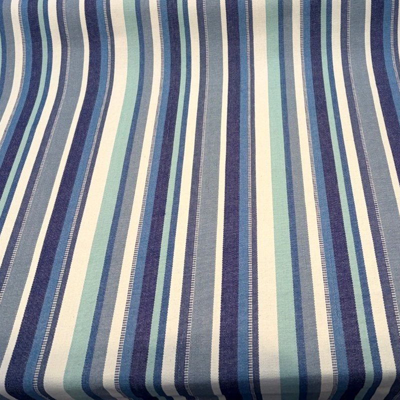 Malabar Stripe Lagoon Blue Cotton Fabric - Sea Green, Shell White, Ocean Blue, Sky Blue, Navy, Stormy Blue Vertical Stripes, 54" Width (1 Yard)