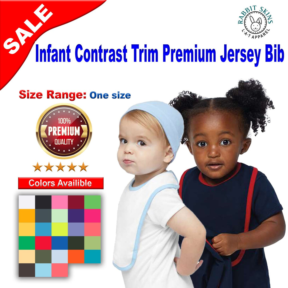 RADYAN® Infant Contrast Trim Premium Jersey Bib - 1004