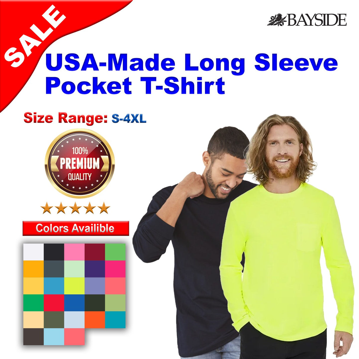 Bayside® USA-Made Long Sleeve Pocket T-Shirt