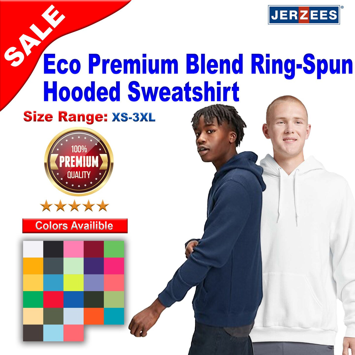 JERZEES® Eco Premium Blend Ring-Spun Hooded Long Sleeve Sweatshirt