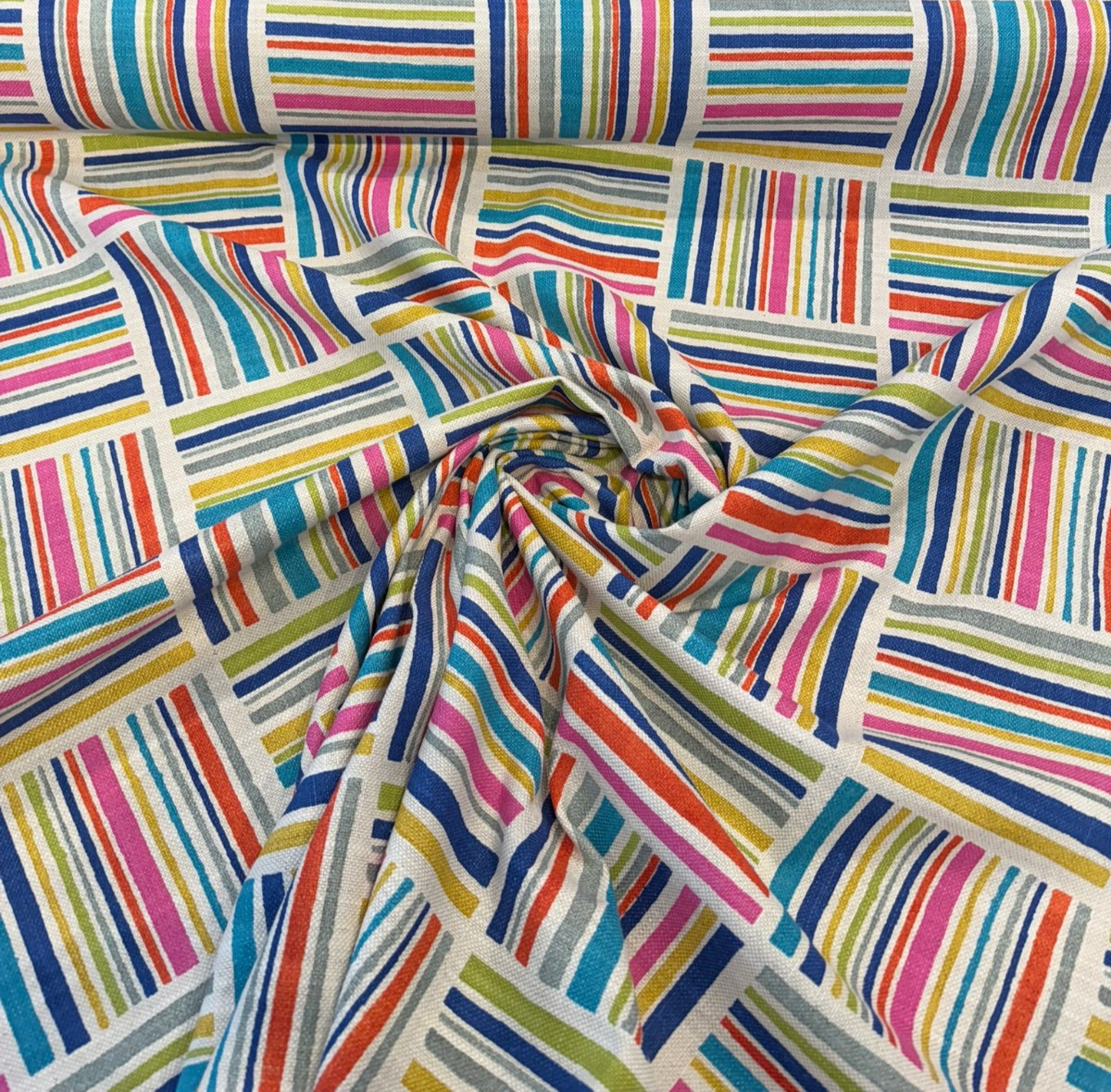 Modern Matters Mosaic Cotton Linen Fabric - Multicolor Geometric Stripe, 54" Width (By The Yard)