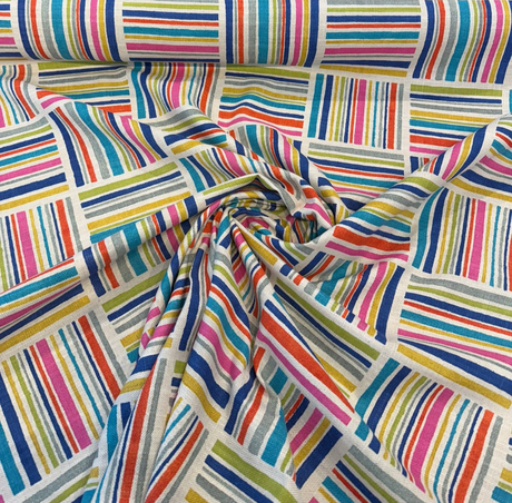 Modern Matters Mosaic Cotton Linen Fabric - Multicolor Geometric Stripe, 54" Width (By The Yard)