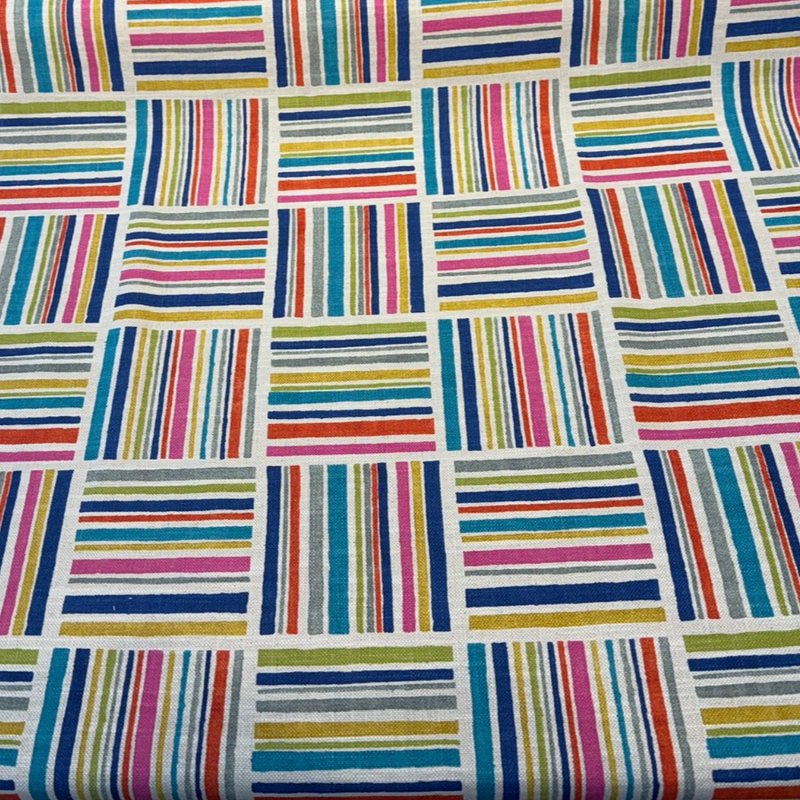 Modern Matters Mosaic Cotton Linen Fabric - Multicolor Geometric Stripe, 54" Width (By The Yard)