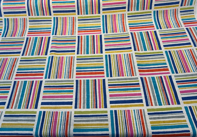 Modern Matters Mosaic Cotton Linen Fabric - Multicolor Geometric Stripe, 54" Width (By The Yard)
