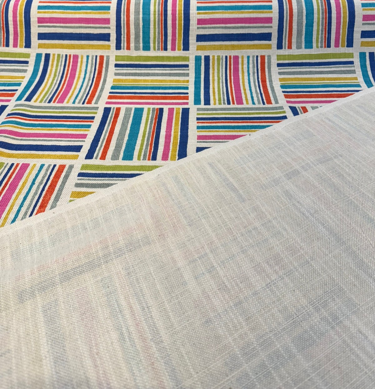 Modern Matters Mosaic Cotton Linen Fabric - Multicolor Geometric Stripe, 54" Width (By The Yard)