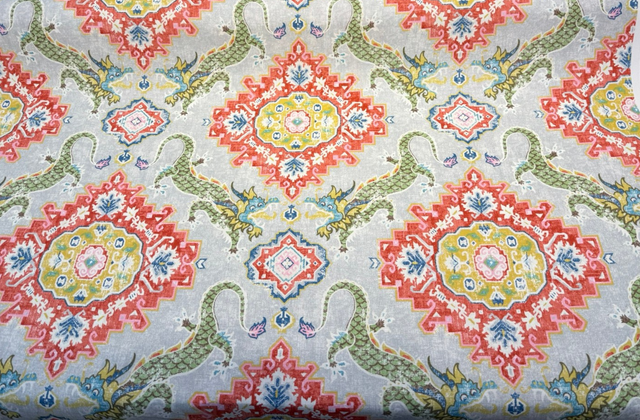 Myth & Medallion Apple Blossom 100 Percent Cotton Fabric - Multicolor Medallion, Dragon And Floral Print, 54" Width (1 Yard)