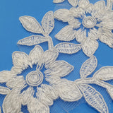 1 Pair 15" x 4" Corded Floral Applique Embroidered on 100% Polyester Net Mesh