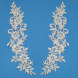 1 Pair 15" x 4" Corded Floral Applique Embroidered on 100% Polyester Net Mesh