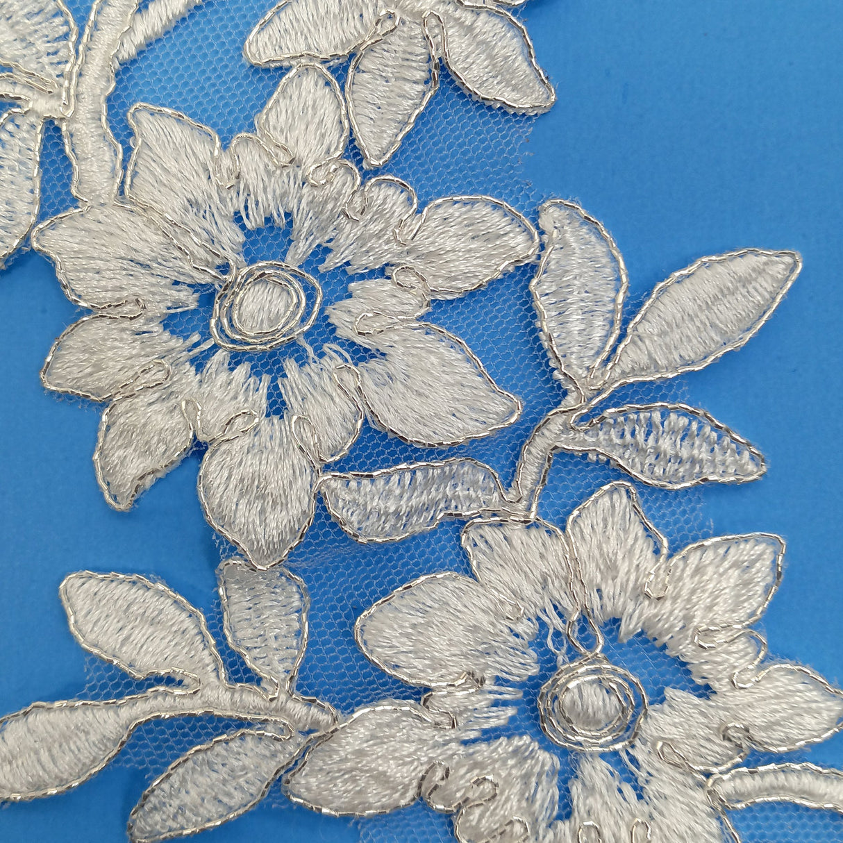 1 Pair 15" x 4" Corded Floral Applique Embroidered on 100% Polyester Net Mesh