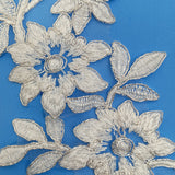 1 Pair 15" x 4" Corded Floral Applique Embroidered on 100% Polyester Net Mesh