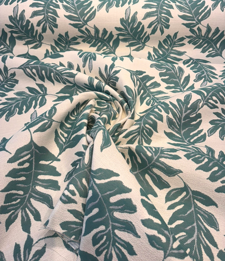 Sunbrella Frida Leaf Aquamarine Acrylic Fabric - White, Aqua, Blue Tropical Leaf Print, 56" Width (By The Yard)