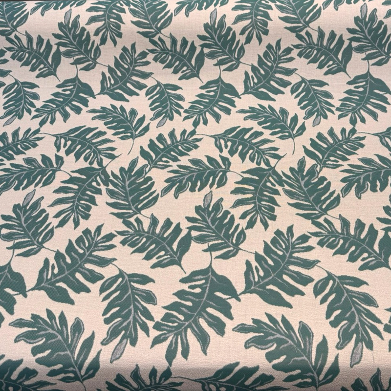 Sunbrella Frida Leaf Aquamarine Acrylic Fabric - White, Aqua, Blue Tropical Leaf Print, 56" Width (By The Yard)