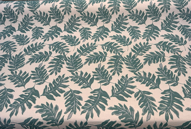 Sunbrella Frida Leaf Aquamarine Acrylic Fabric - White, Aqua, Blue Tropical Leaf Print, 56" Width (By The Yard)
