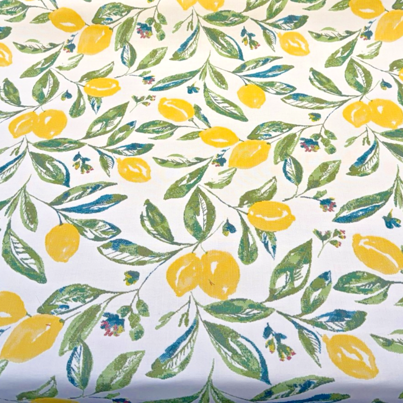 Sunbrella Lisbon Citrus Lemons Acrylic Fabric - Yellow Lemons, Ivory Ground, 54" Width (1 Yard)