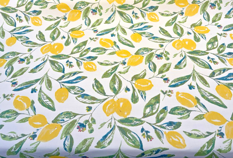 Sunbrella Lisbon Citrus Lemons Acrylic Fabric - Yellow Lemons, Ivory Ground, 54" Width (1 Yard)