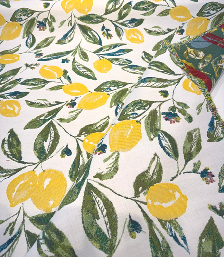 Sunbrella Lisbon Citrus Lemons Acrylic Fabric - Yellow Lemons, Ivory Ground, 54" Width (1 Yard)