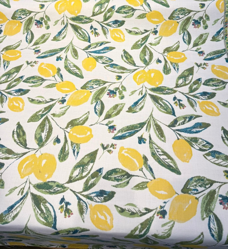 Sunbrella Lisbon Citrus Lemons Acrylic Fabric - Yellow Lemons, Ivory Ground, 54" Width (1 Yard)