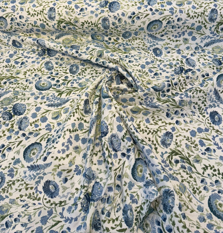Sunbrella Arboretum Bluebell Acrylic Fabric - Blue Floral Botanical Pattern, 54" Width (1 Yard)