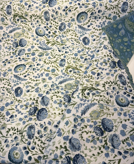 Sunbrella Arboretum Bluebell Acrylic Fabric - Blue Floral Botanical Pattern, 54" Width (1 Yard)