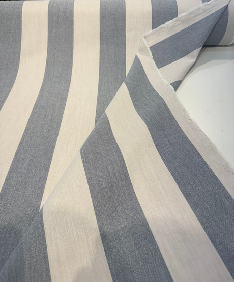 Sunbrella Stripe Leisure Denim Blue Outdoor 40625-0001 Acrylic Fabric - Denim Blue And Ivory Wide Stripe, 54" Width (1 Yard)