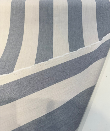 Sunbrella Stripe Leisure Denim Blue Outdoor 40625-0001 Acrylic Fabric - Denim Blue And Ivory Wide Stripe, 54" Width (1 Yard)