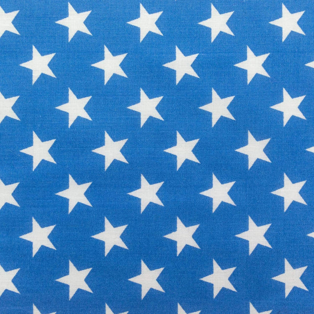 White Stars on Blue Poly Cotton Fabric,
