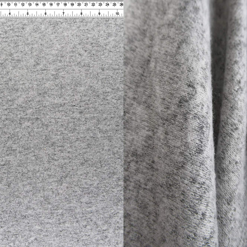 1 Yard Heather Grey Solid Fleece Knit Fabric, 58/60'' Wide Rayon Polyester Spandex Blend