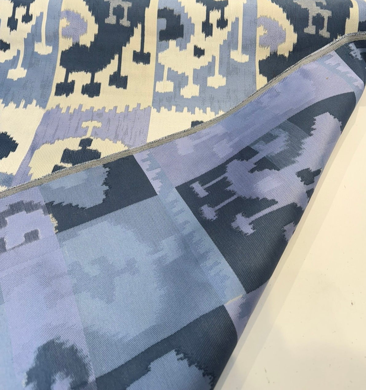 Wrangler Denim Blue Jacquard Fabric - Denim Blue Geometric Ikat Pattern, 56" Width (1 Yard)
