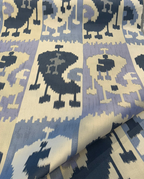 Wrangler Denim Blue Jacquard Fabric - Denim Blue Geometric Ikat Pattern, 56" Width (1 Yard)