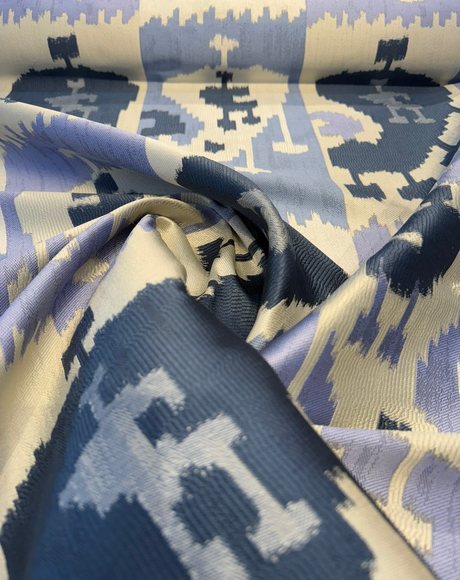 Wrangler Denim Blue Jacquard Fabric - Denim Blue Geometric Ikat Pattern, 56" Width (1 Yard)
