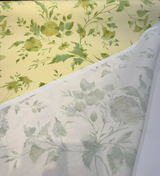 Vintage Green Yellow Floral Screen Print Cotton Blend Fabric - Green On Ivory/Yellow, 45" Width (1 Yard)