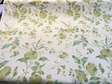 Vintage Green Yellow Floral Screen Print Cotton Blend Fabric - Green On Ivory/Yellow, 45" Width (1 Yard)